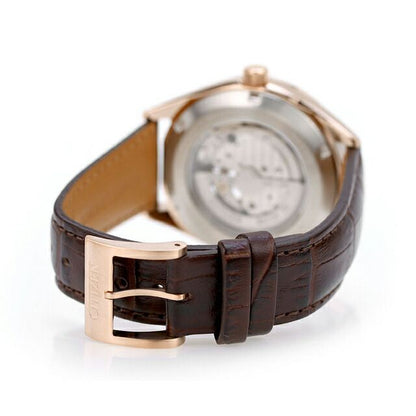Citizen Collection Mechanical Classic Open Heart Men's Watch NH9112-19A with cream dial and brown cow leather band