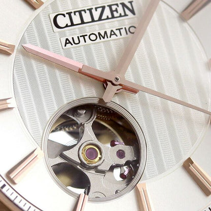 Citizen Collection Mechanical Classic Open Heart Men's Watch NH9112-19A with cream dial and brown cow leather band