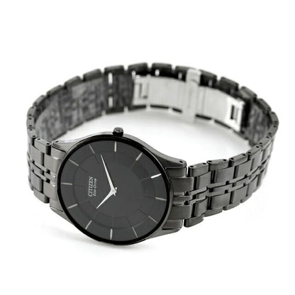 Citizen Eco-Drive AR3017-58E men's wristwatch with black dial and stainless steel gray band