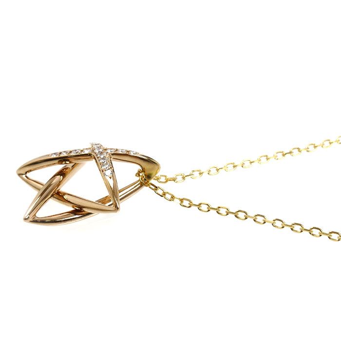 Mikimoto Star Necklace in K18 yellow and pink gold with diamond pendant on a 42cm chain
