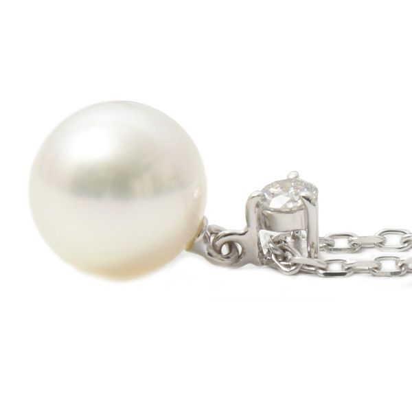Mikimoto ladies single pearl diamond necklace with 8.2mm pearl and K18 gold chain, 38cm length