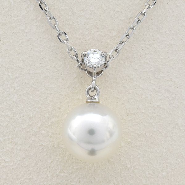 Mikimoto ladies single pearl diamond necklace with 8.2mm pearl and K18 gold chain, 38cm length