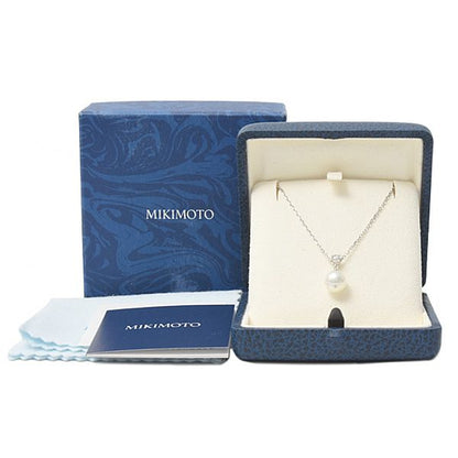 Mikimoto ladies single pearl diamond necklace with 8.2mm pearl and K18 gold chain, 38cm length