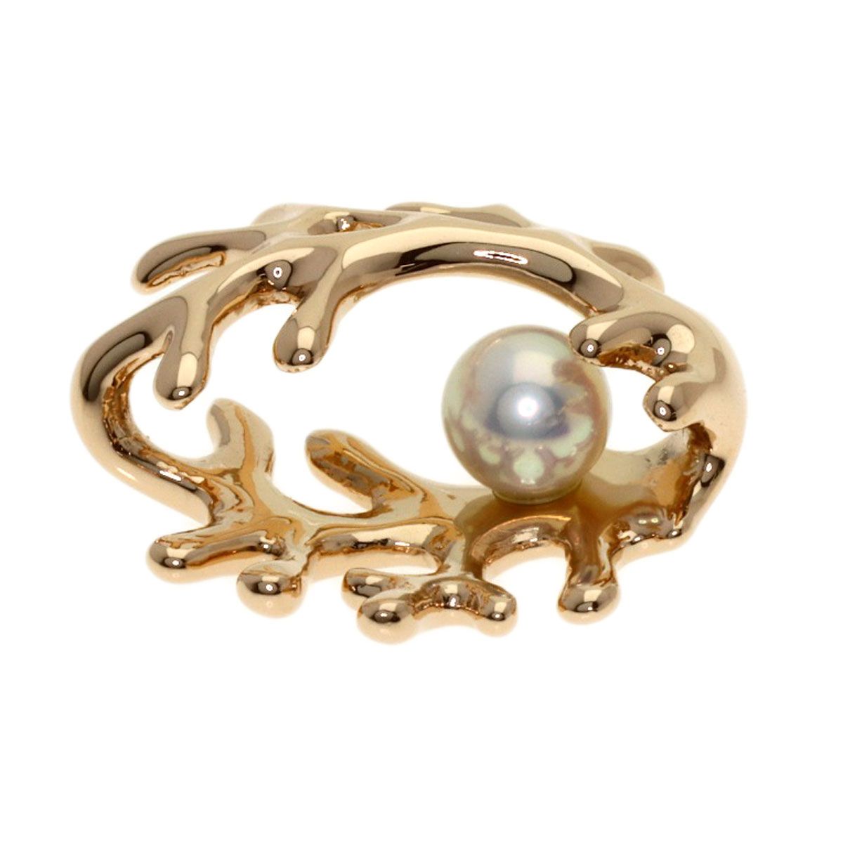 MIKIMOTO Akoya Pearl Coral Motif pendant top in pink gold K18PG with approximately 5mm pearl