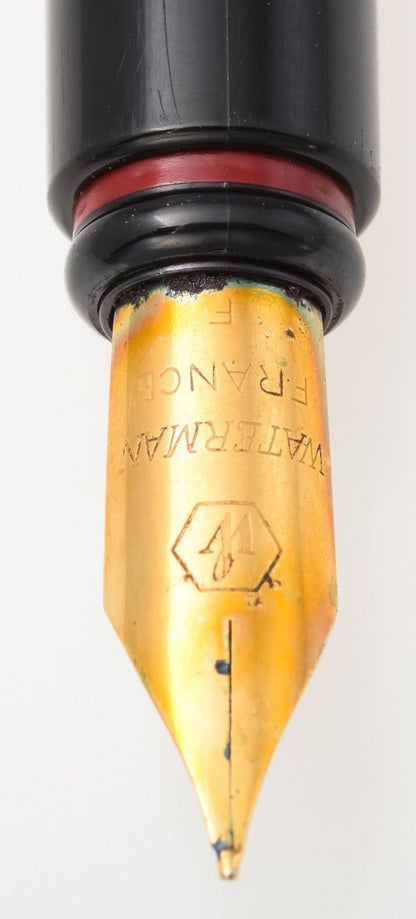 Waterman Fountain Pen Model W26-105 with fine nib in used condition showing fluid discharge