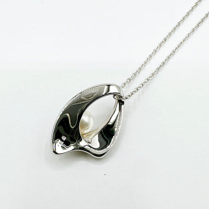 Pearl silver necklace approximately 39cm with SV925 silver chain and 5.2mm round pearl pendant
