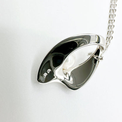 Pearl silver necklace approximately 39cm with SV925 silver chain and 5.2mm round pearl pendant