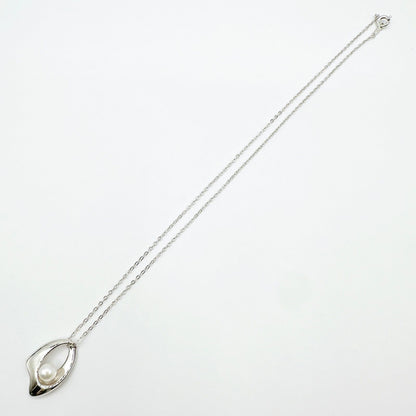 Pearl silver necklace approximately 39cm with SV925 silver chain and 5.2mm round pearl pendant