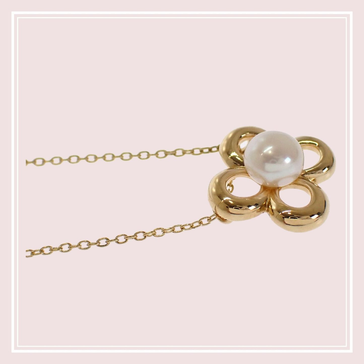 TASAKI Flower Motif Pearl Necklace in K18 Yellow Gold with 5mm pearl and 41cm chain
