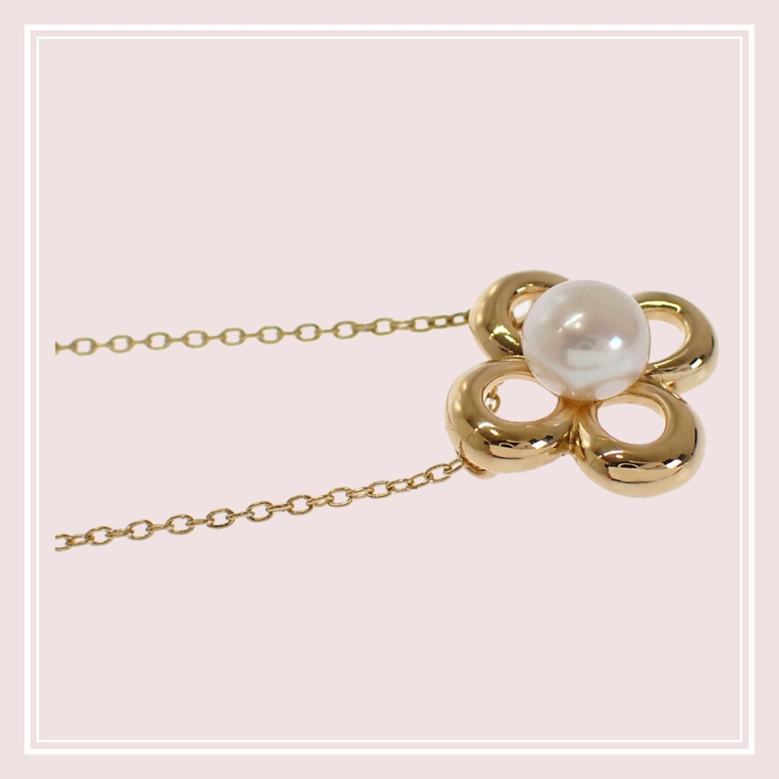 TASAKI Flower Motif Pearl Necklace in K18 Yellow Gold with 5mm pearl and 41cm chain