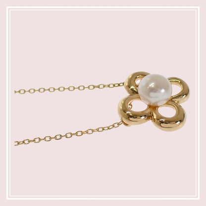 TASAKI Flower Motif Pearl Necklace in K18 Yellow Gold with 5mm pearl and 41cm chain