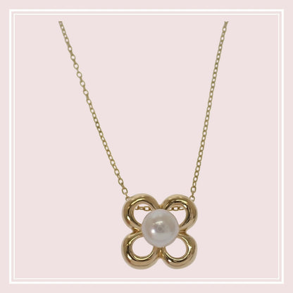 TASAKI Flower Motif Pearl Necklace in K18 Yellow Gold with 5mm pearl and 41cm chain