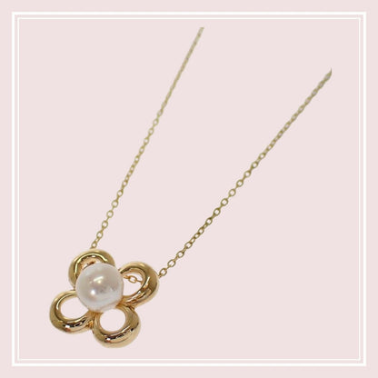 TASAKI Flower Motif Pearl Necklace in K18 Yellow Gold with 5mm pearl and 41cm chain