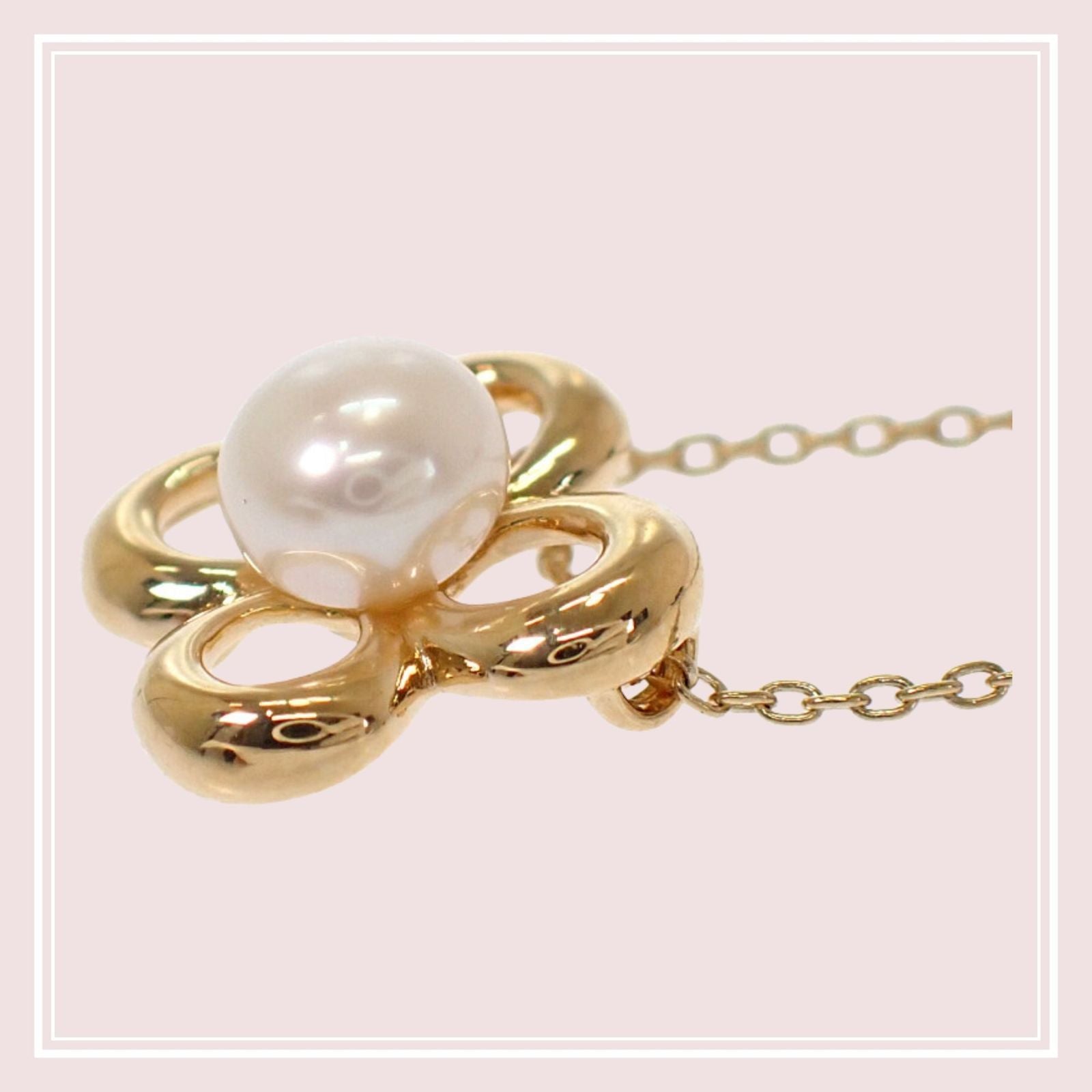 TASAKI Flower Motif Pearl Necklace in K18 Yellow Gold with 5mm pearl and 41cm chain
