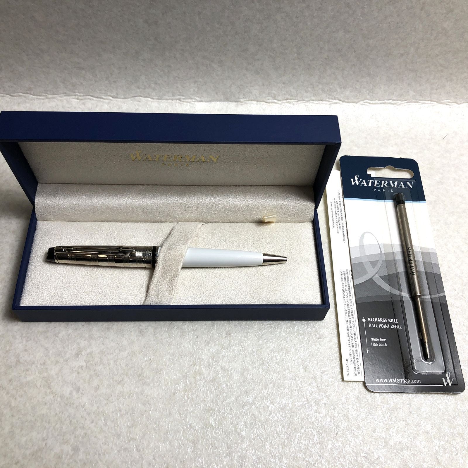 Waterman Expert Deluxe White Ballpoint Pen model 263532061 with sleek white finish and silver accents