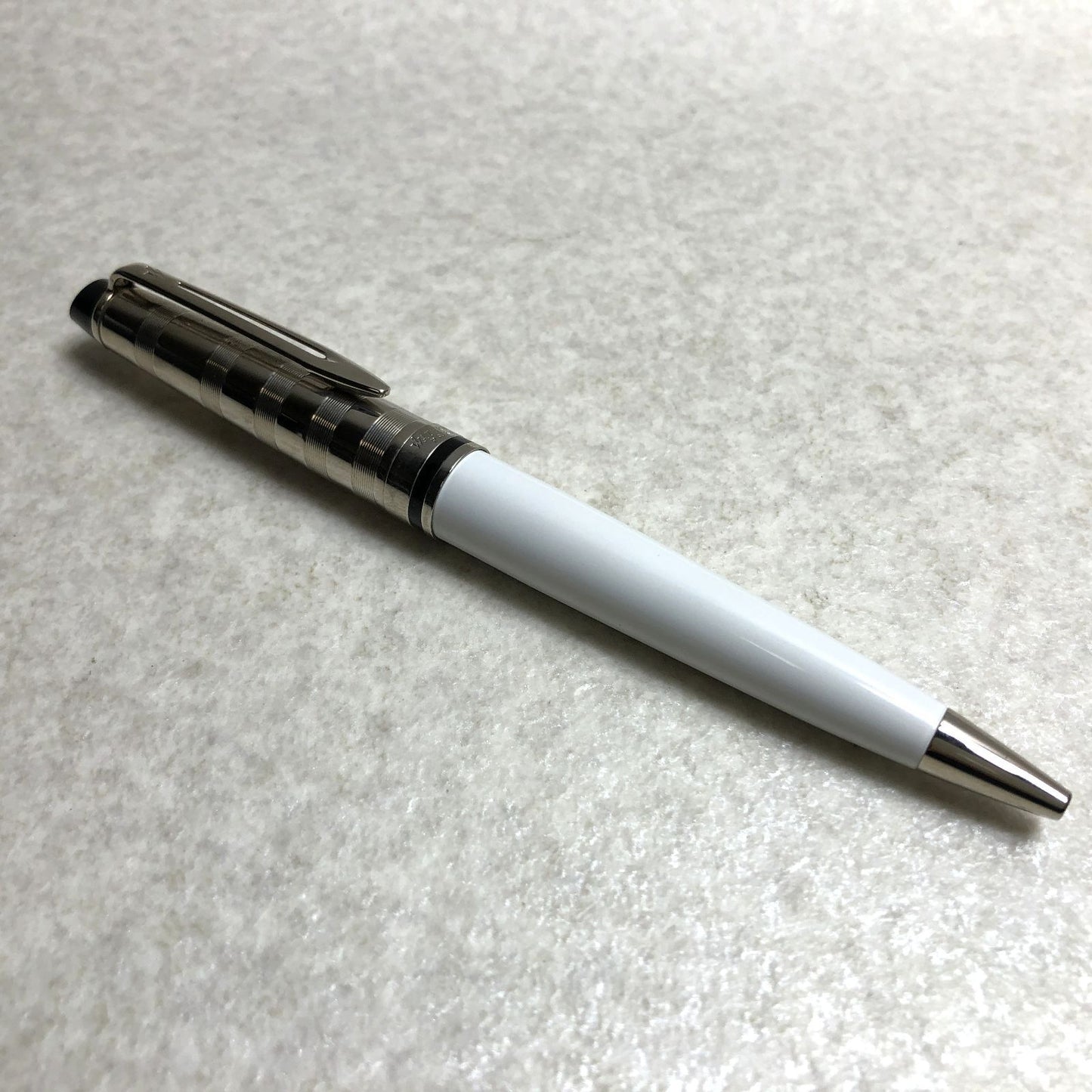 Waterman Expert Deluxe White Ballpoint Pen model 263532061 with sleek white finish and silver accents