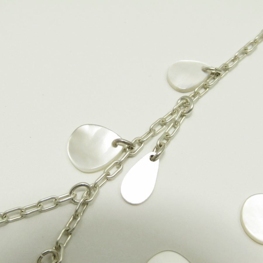 Agete Shell Chain Necklace in SV925 silver with drop design, 38cm length, displayed against white background