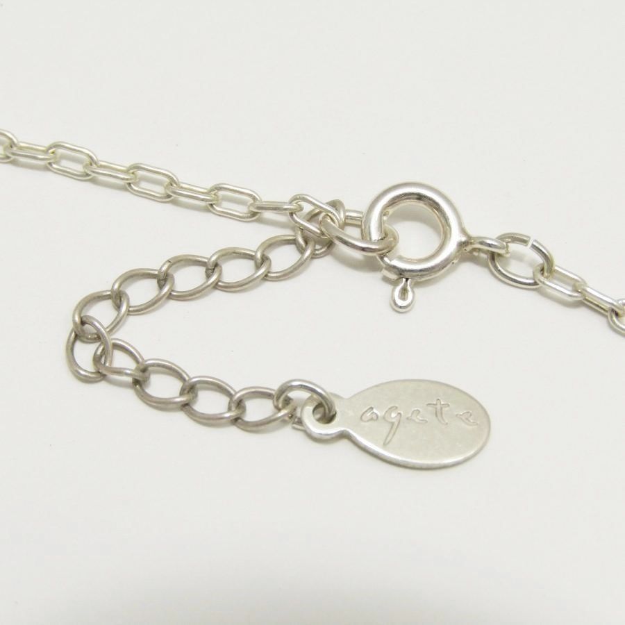 Agete Shell Chain Necklace in SV925 silver with drop design, 38cm length, displayed against white background