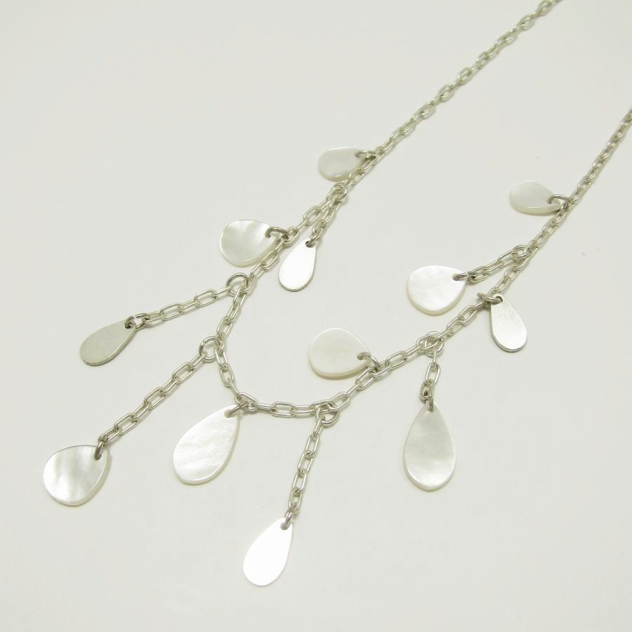 Agete Shell Chain Necklace in SV925 silver with drop design, 38cm length, displayed against white background