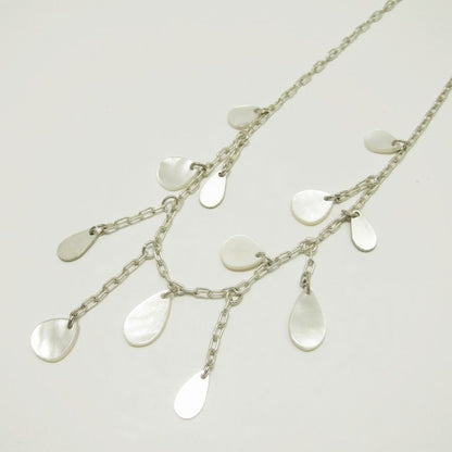 Agete Shell Chain Necklace in SV925 silver with drop design, 38cm length, displayed against white background