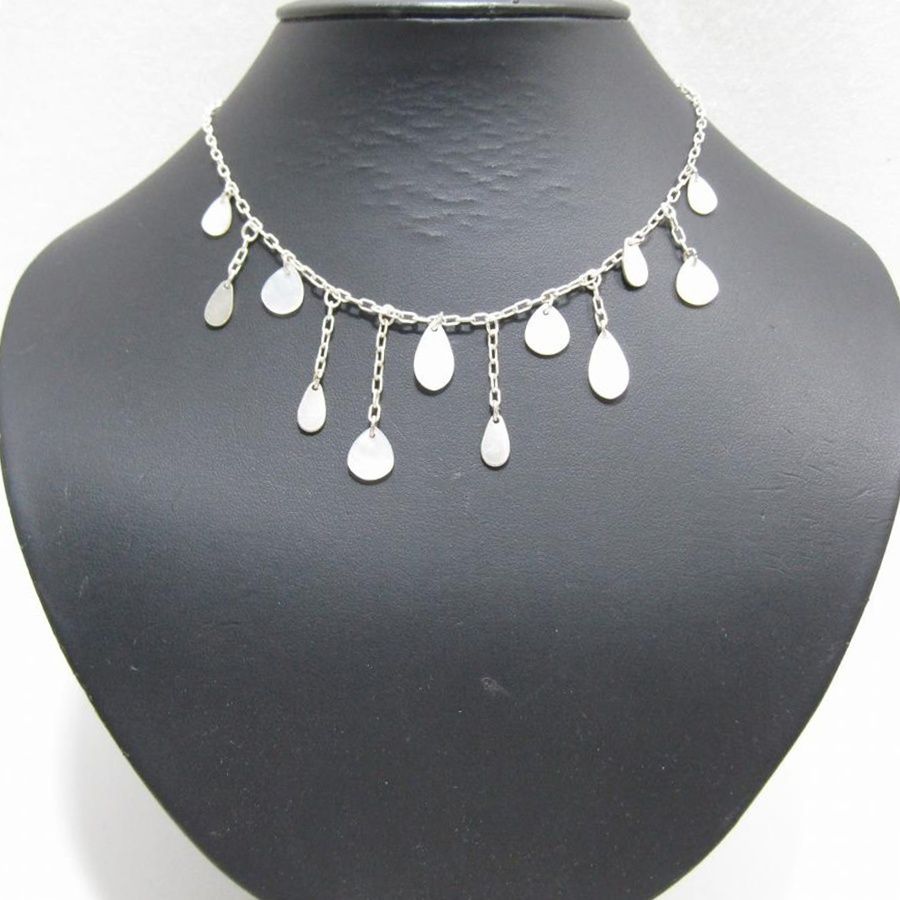 Agete Shell Chain Necklace in SV925 silver with drop design, 38cm length, displayed against white background