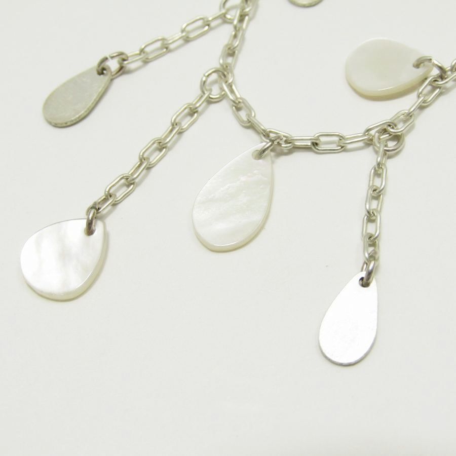 Agete Shell Chain Necklace in SV925 silver with drop design, 38cm length, displayed against white background