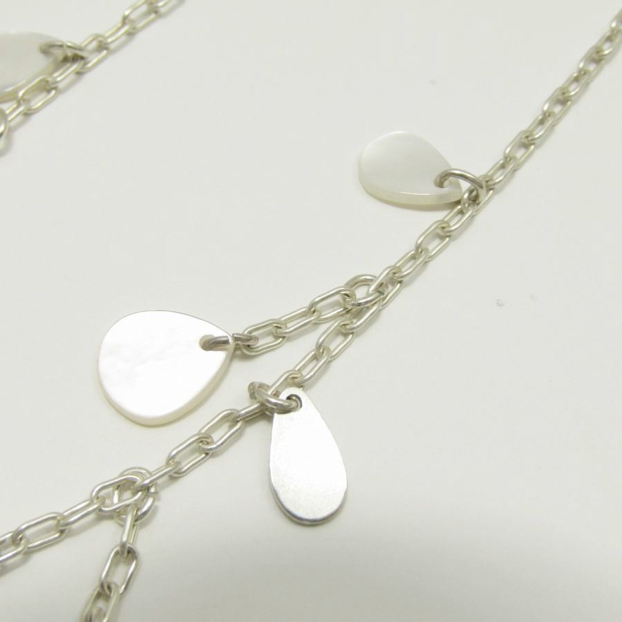 Agete Shell Chain Necklace in SV925 silver with drop design, 38cm length, displayed against white background