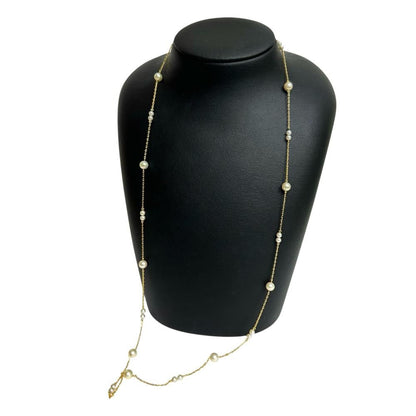 Mikimoto station-style long necklace with 3.3-6.0mm Akoya pearls and K18 gold chain, 72cm length