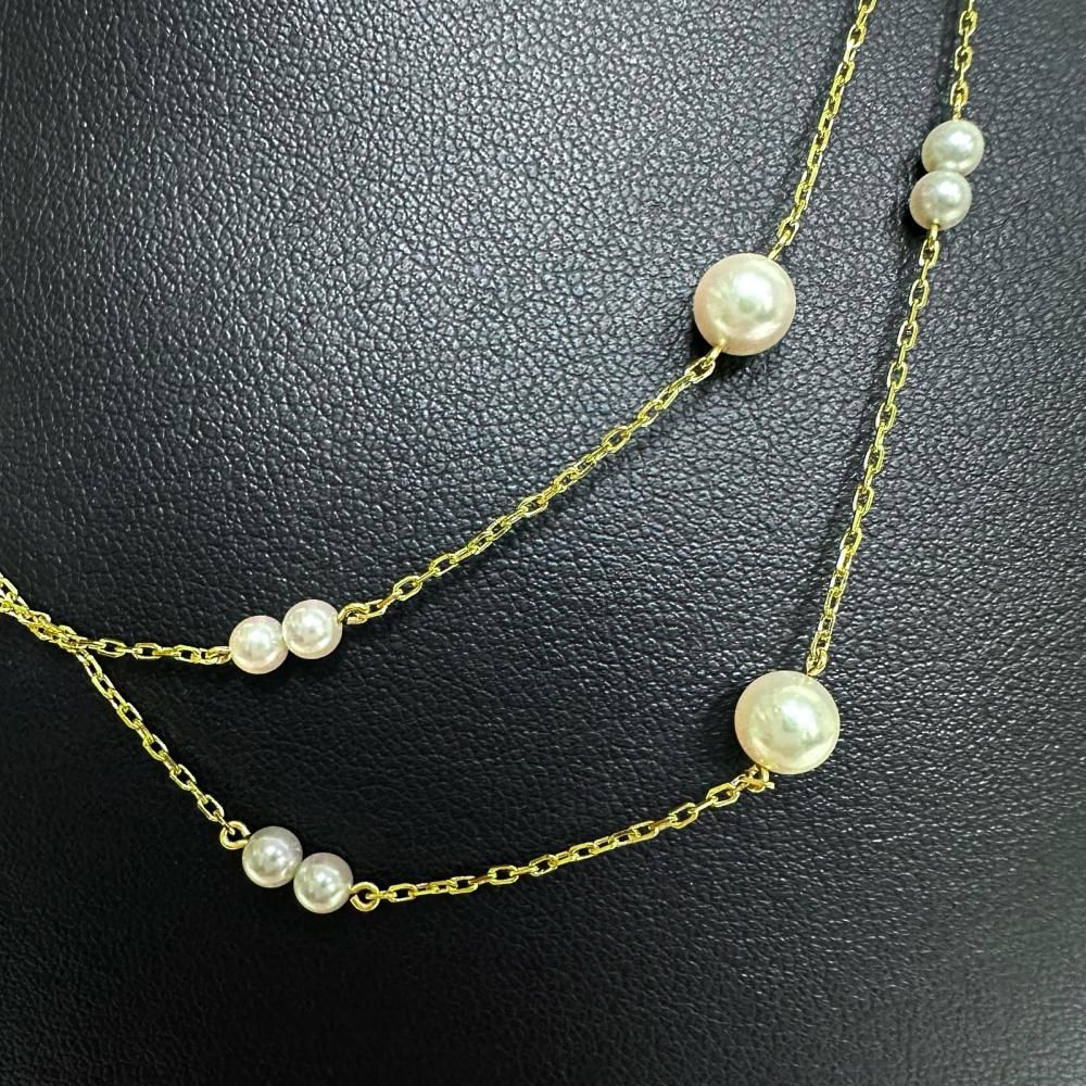 Mikimoto station-style long necklace with 3.3-6.0mm Akoya pearls and K18 gold chain, 72cm length