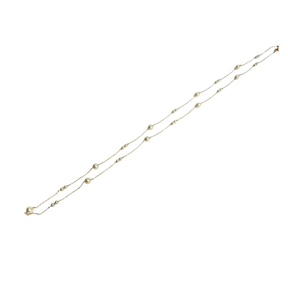 Mikimoto station-style long necklace with 3.3-6.0mm Akoya pearls and K18 gold chain, 72cm length