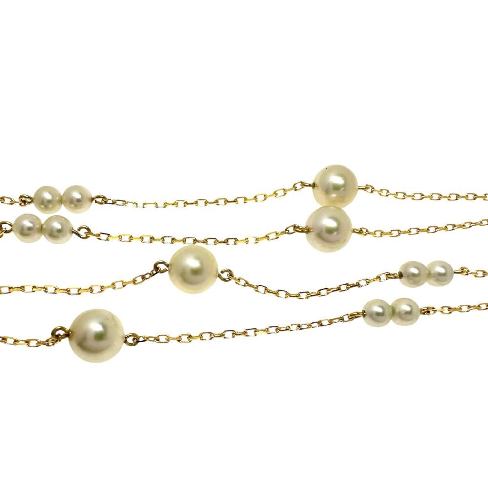Mikimoto station-style long necklace with 3.3-6.0mm Akoya pearls and K18 gold chain, 72cm length