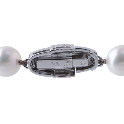 Mikimoto Akoya pearl necklace with 52 pearls sized 7.5-8mm, 43cm length, silver and white gold materials