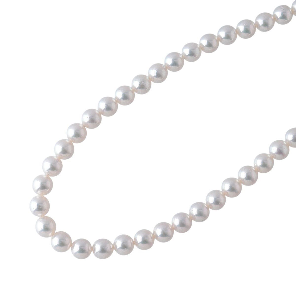 Mikimoto Akoya pearl necklace with 52 pearls sized 7.5-8mm, 43cm length, silver and white gold materials