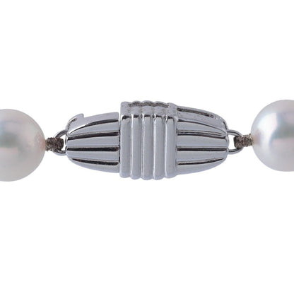 Mikimoto Akoya pearl necklace with 52 pearls sized 7.5-8mm, 43cm length, silver and white gold materials