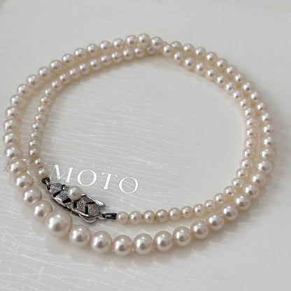 399 Mikimoto silver pearl necklace with gradient 3.7-7.4mm pearls on a 45.5cm silver chain
