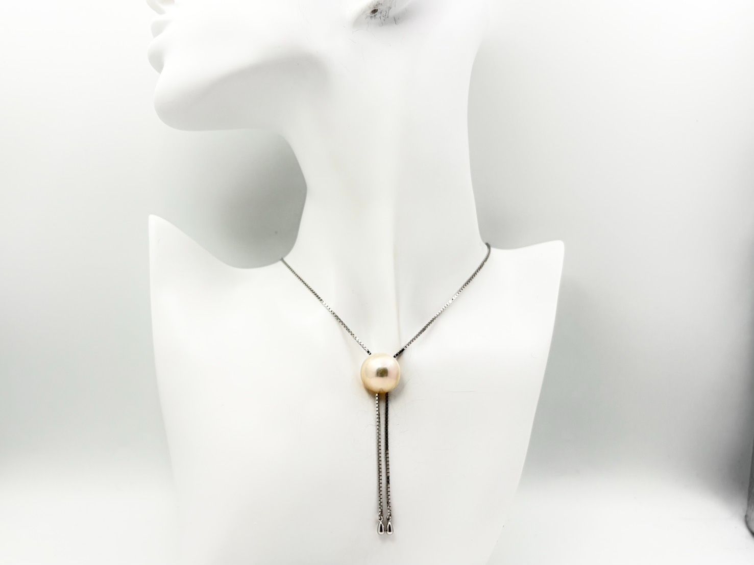 Tasaki Pearl silver bead Y-shape lariat Venetian chain necklace with a 1.56 cm diameter top pendant