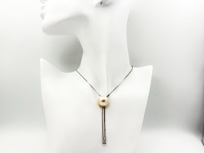 Tasaki Pearl silver bead Y-shape lariat Venetian chain necklace with a 1.56 cm diameter top pendant
