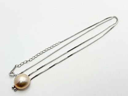 Tasaki Pearl silver bead Y-shape lariat Venetian chain necklace with a 1.56 cm diameter top pendant
