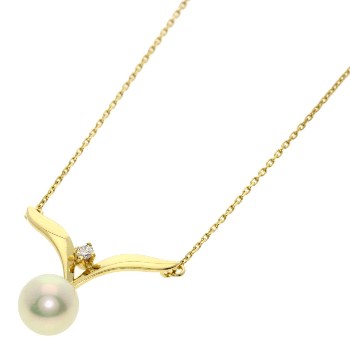 MIKIMOTO pearl diamond necklace in K18 yellow gold with 7.1 mm pearl and 41.5 cm chain for women