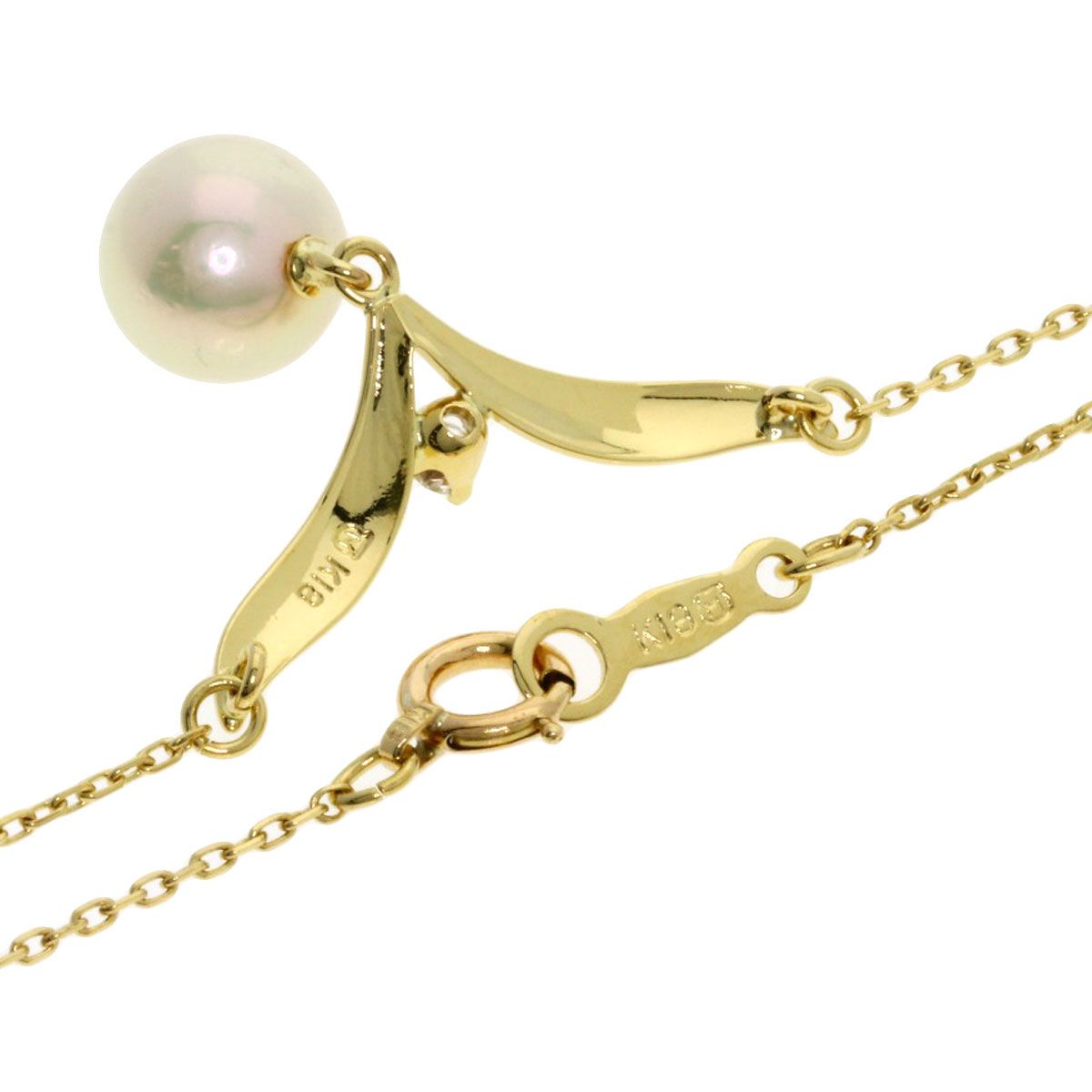 MIKIMOTO pearl diamond necklace in K18 yellow gold with 7.1 mm pearl and 41.5 cm chain for women