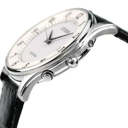 Citizen men's AS1060-11A watch with white dial, black cowhide leather band, and stainless steel case