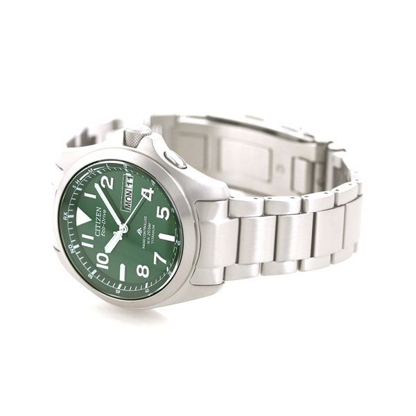 Citizen PROMARSTER LAND Series Eco-Drive Radio-Controlled Watch PMD56-2951 with green dial and silver titanium band