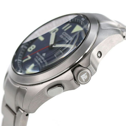 Citizen Men’s AT6080-53L Promaster Land watch with navy dial and silver super titanium band