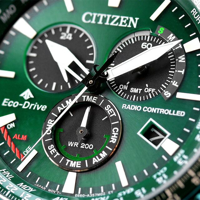 Citizen Promaster SKY Eco-Drive radio-controlled watch with green dial and stainless steel case model CB5004-59W