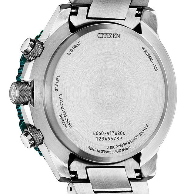Citizen Promaster SKY Eco-Drive radio-controlled watch with green dial and stainless steel case model CB5004-59W