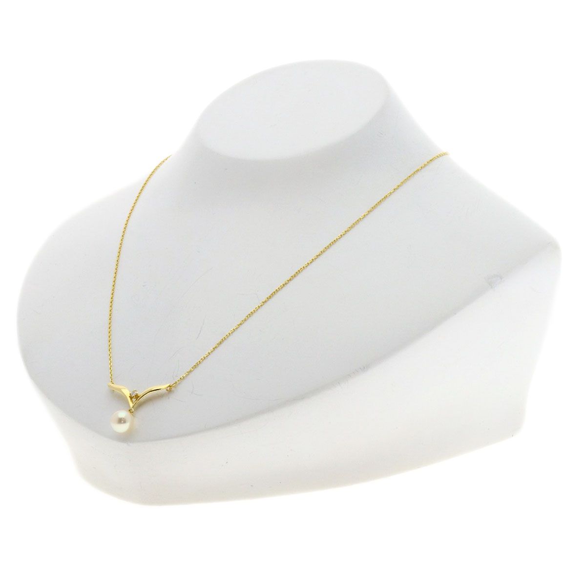 MIKIMOTO ladies pearl diamond necklace with 7mm pearl on 42cm K18YG gold chain
