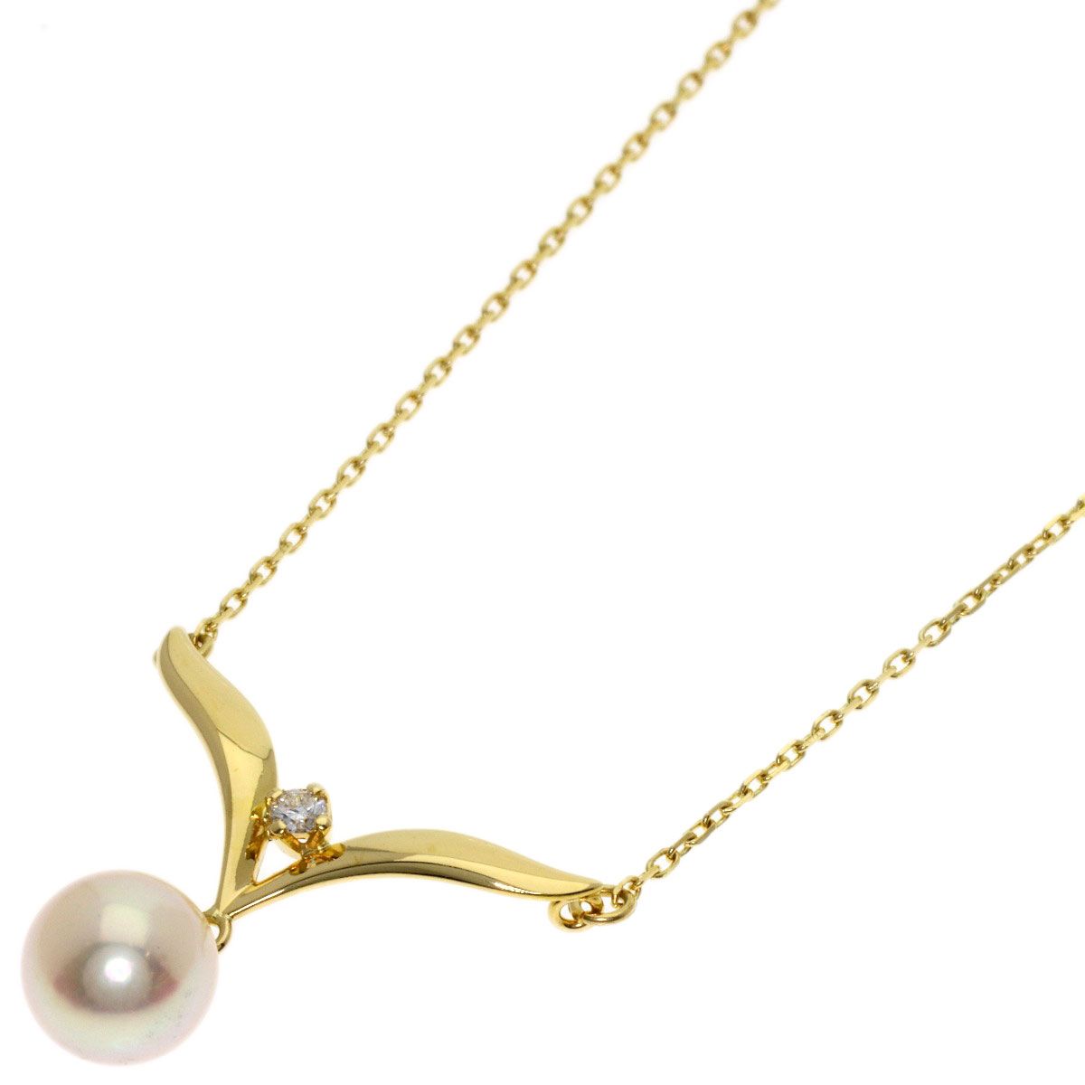 MIKIMOTO ladies pearl diamond necklace with 7mm pearl on 42cm K18YG gold chain