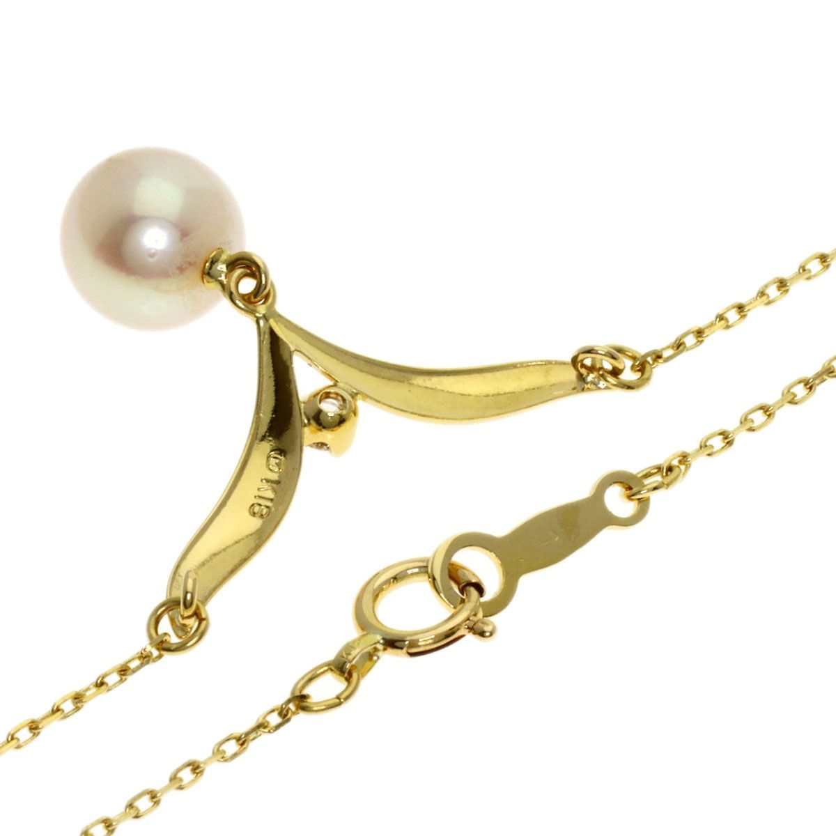 MIKIMOTO ladies pearl diamond necklace with 7mm pearl on 42cm K18YG gold chain