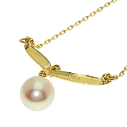 MIKIMOTO ladies pearl diamond necklace with 7mm pearl on 42cm K18YG gold chain