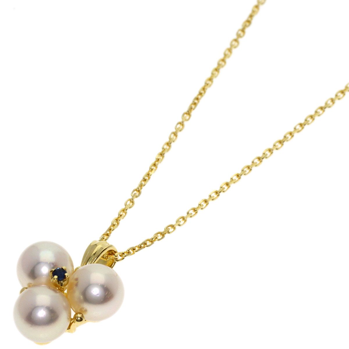 MIKIMOTO Pearl Sapphire Necklace in K18YG yellow gold with 38 cm chain for women